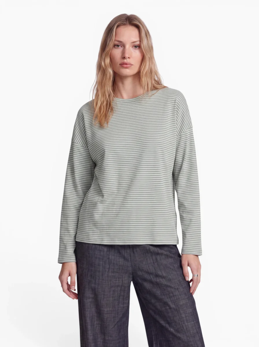 24 Colours Langarmshirt Graugrün Gestreift