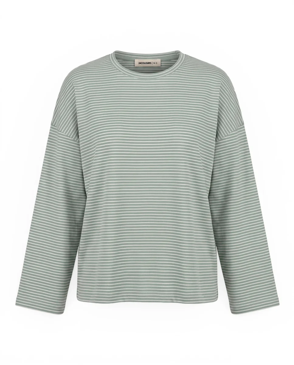 24 Colours Langarmshirt Graugrün Gestreift 24 Colours Langarmshirt Graugrün Gestreift