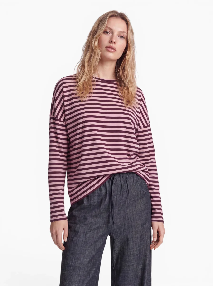 24 Colours Langarmshirt Baun Rosa Gestreift