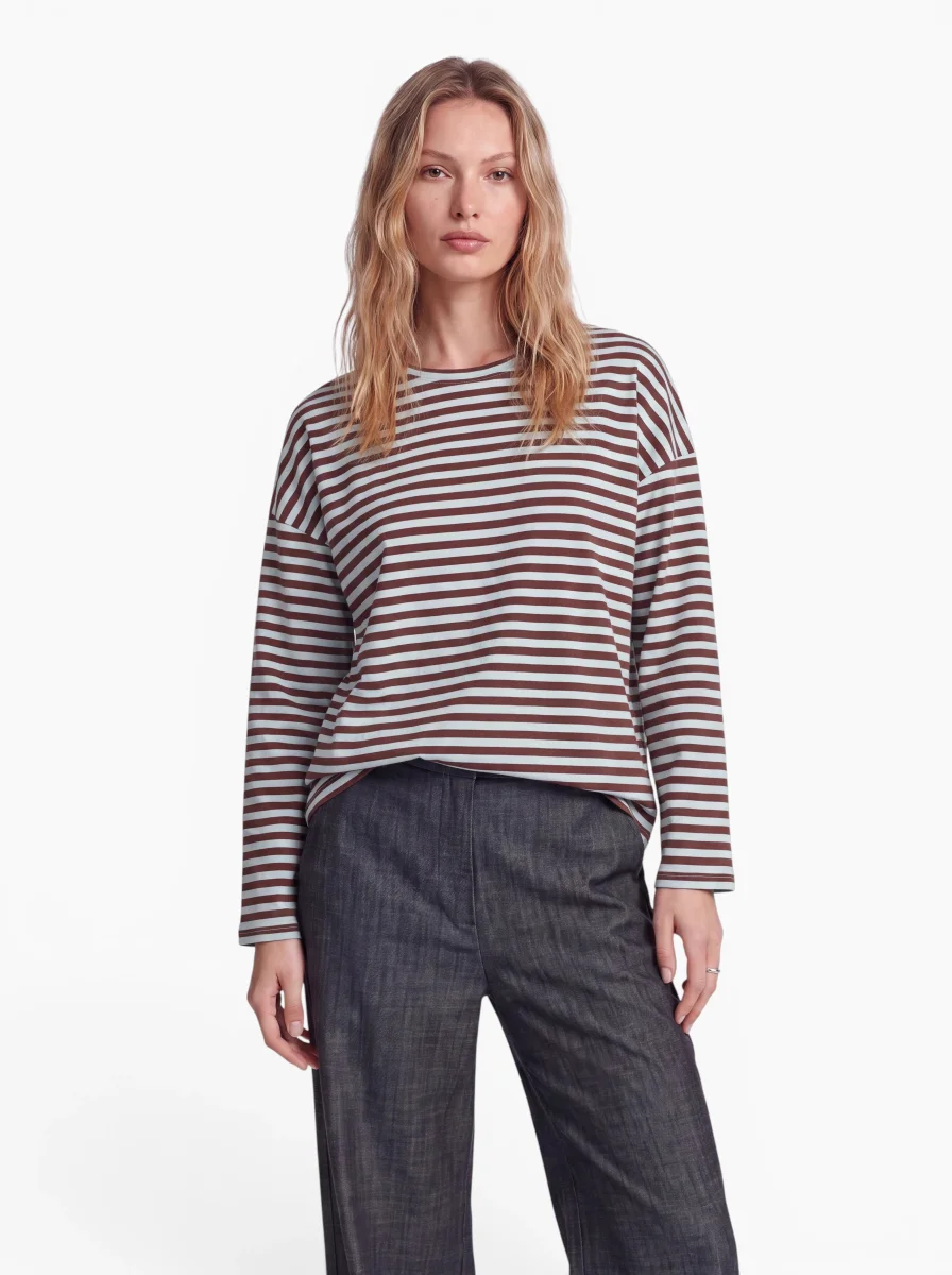 24 Colours Langarmshirt Blau Braun Gestreift