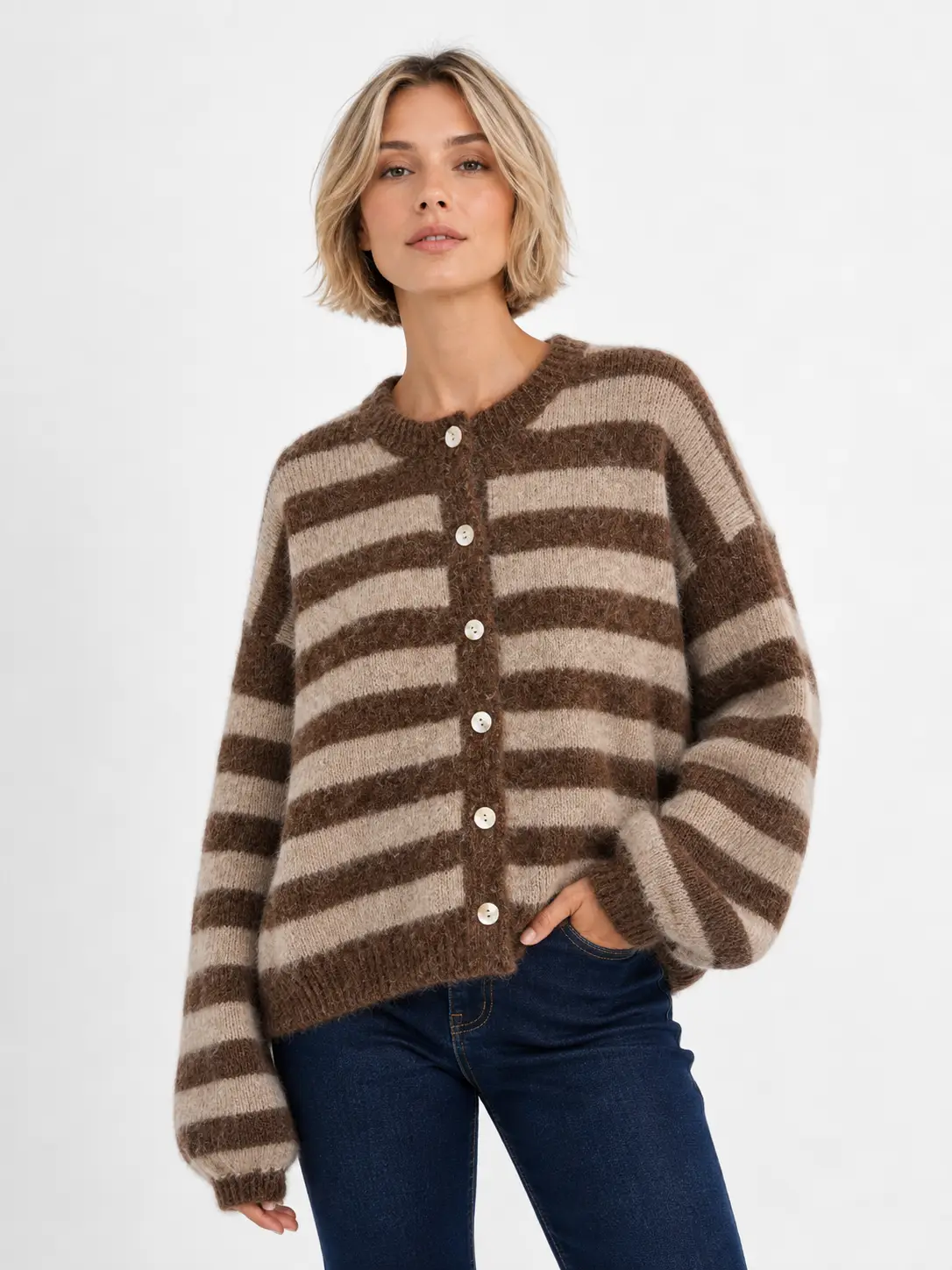Afinity Strickjacke Gestreift Braun Beige