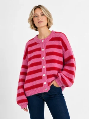 Afinity Strickjacke Gestreift Pink Rot