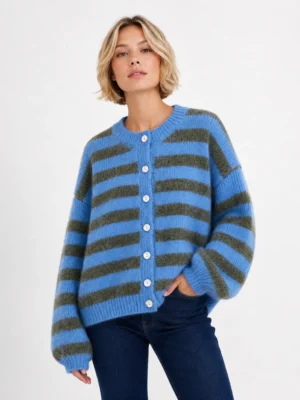 Afinity Strickjacke Gestreift Blau Grün
