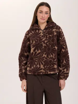 24 Colours Fleecepullover Braun mit Blumenmuster