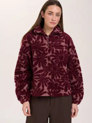 24 Colours Fleecepullover Bordeaux mit Blumenmuster