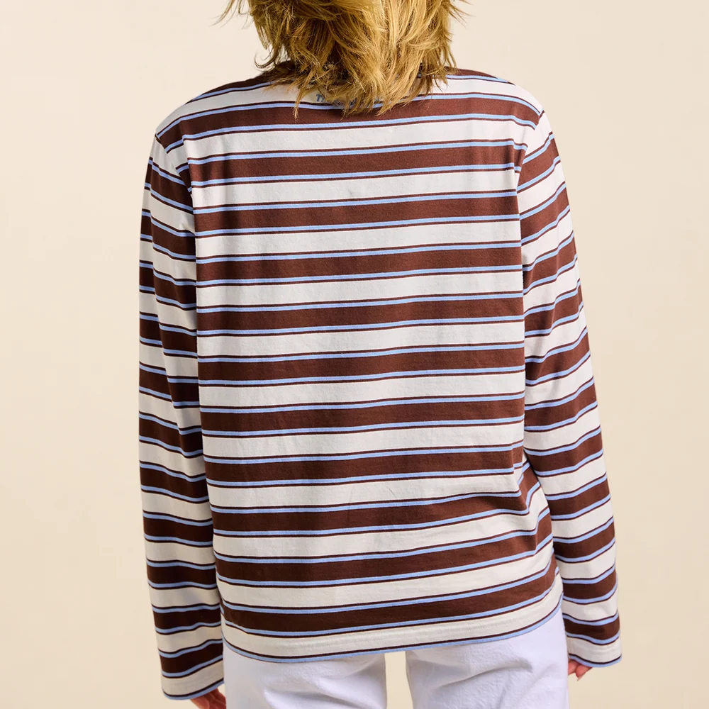 Popeia Langarmshirt Gestreift Braun Hellblau