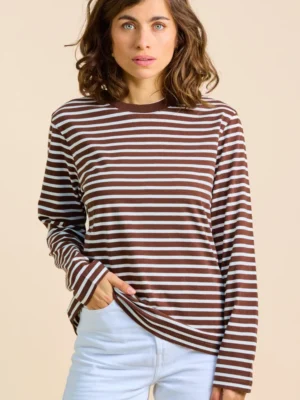 Popeia Langarmshirt Gestreift Weiss Braun