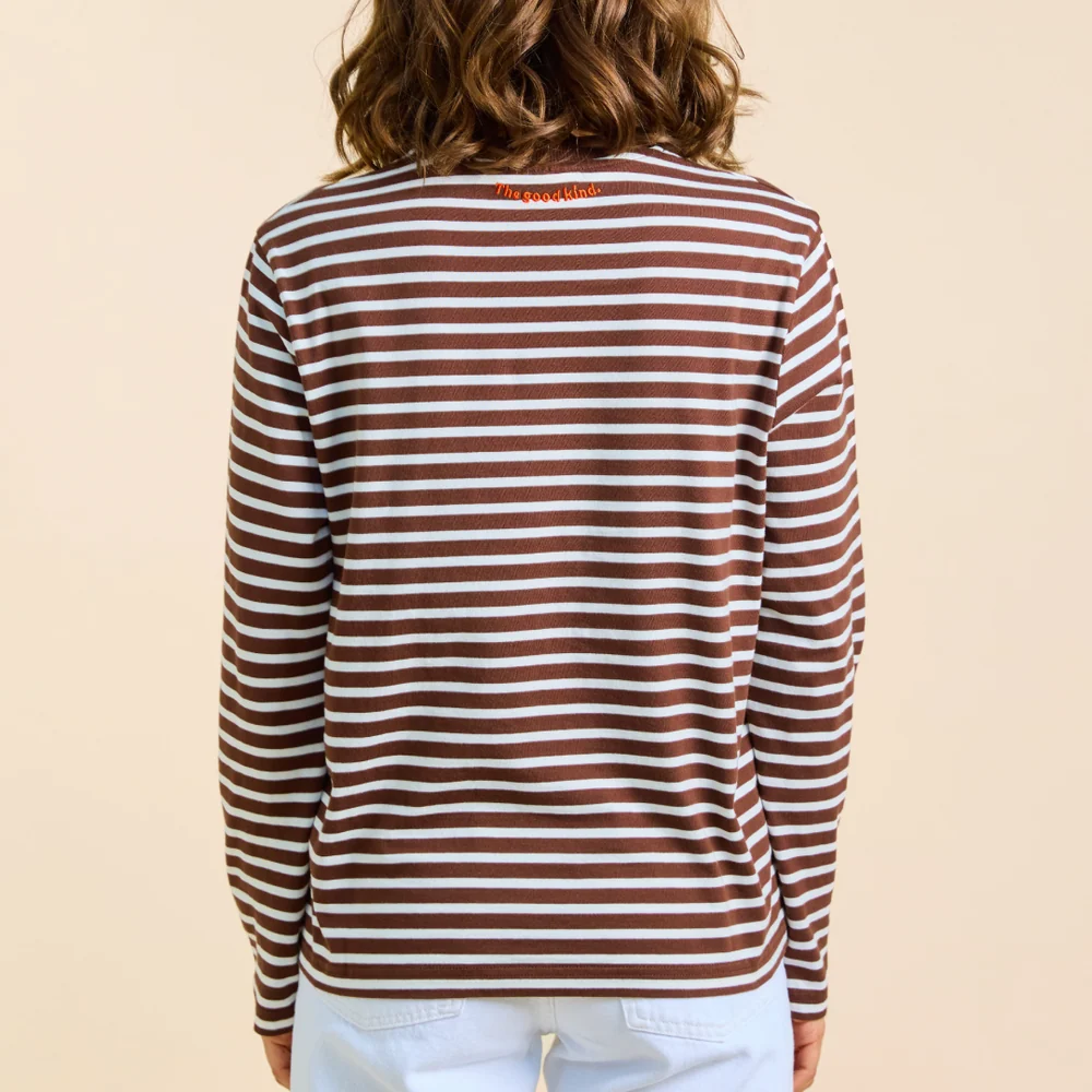 Popeia Langarmshirt Gestreift Weiss Braun