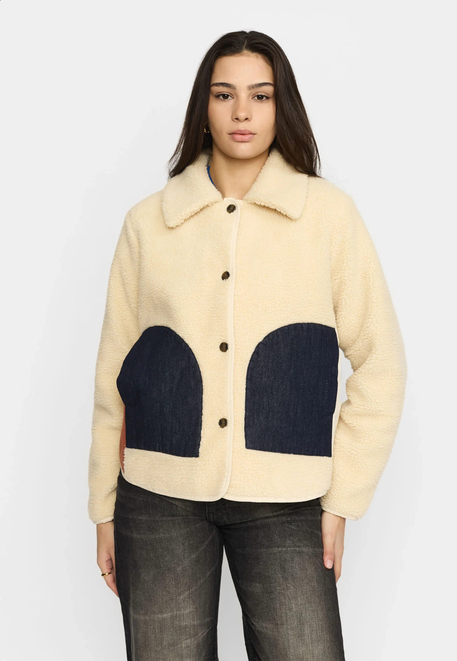 Selfhood Teddyjacke Block Offwhite Rot