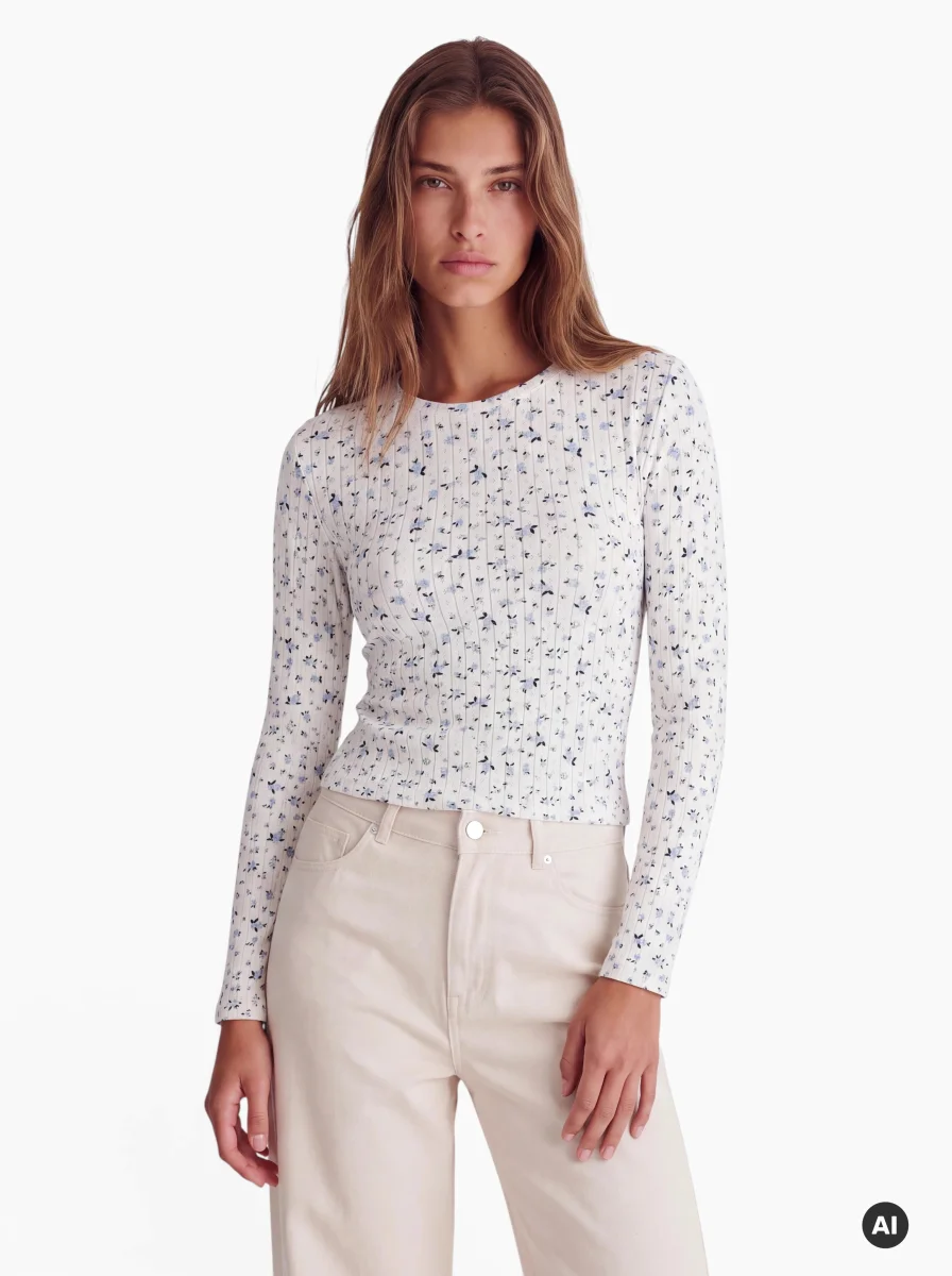 24 Colours Langarmshirt mit floralem Muster weiß